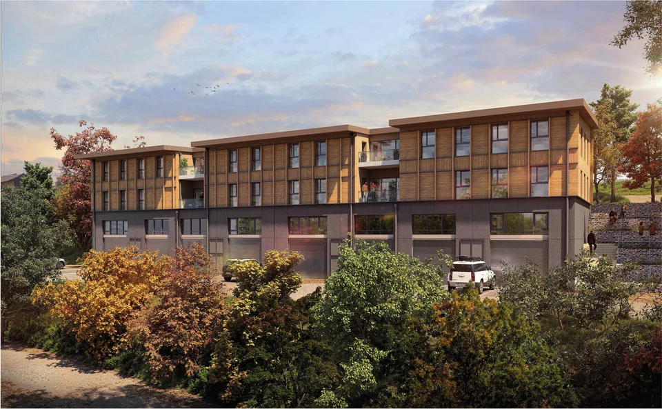 Insertion paysagère des ateliers d’artisans et bureaux à Brison-Saint-Innocent — perspective du permis de construire